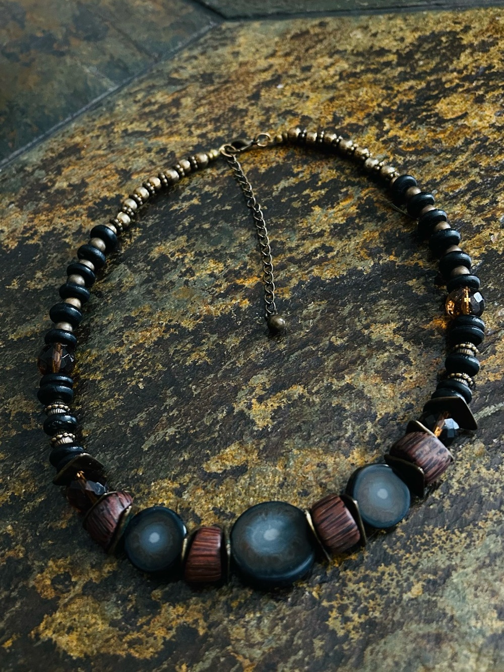Matte Black and Brown Beaded Boho Necklace - Women Jewelry - Picture 6 of 6
